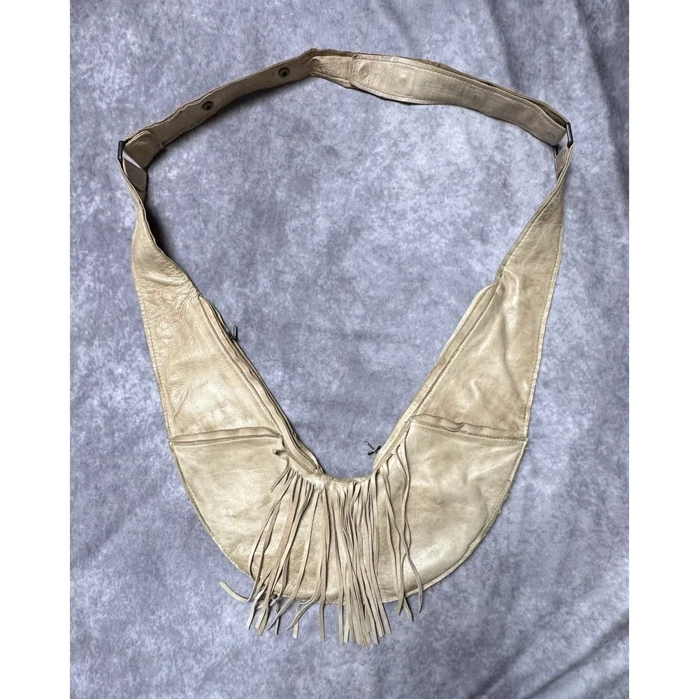 Authentic Sash Bag Leather‎ Fringe Crossbody Tan 10-Pocket Ergonomic India READ